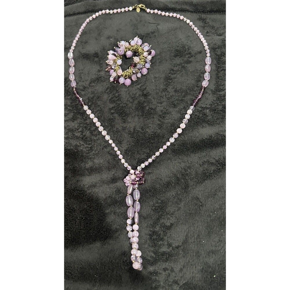 Purple 23" Long Glass Crystal Flapper Length Necklace plus matching bracelet NEW